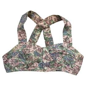 80s Feminine Light Pastel Floral Dreamy cropped Denim Halter